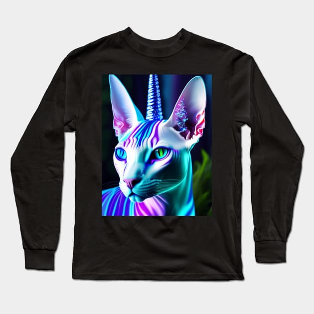 Glowing Unicorn Hybrid Sphynx Long Sleeve T-Shirt by Enchanted Reverie